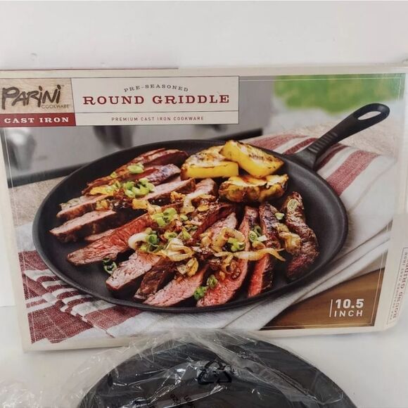 NIB Parini Premium Cast Iron 10.5” Round Griddle Seasoned Shallow Cooking Pan - Picture 3 of 7